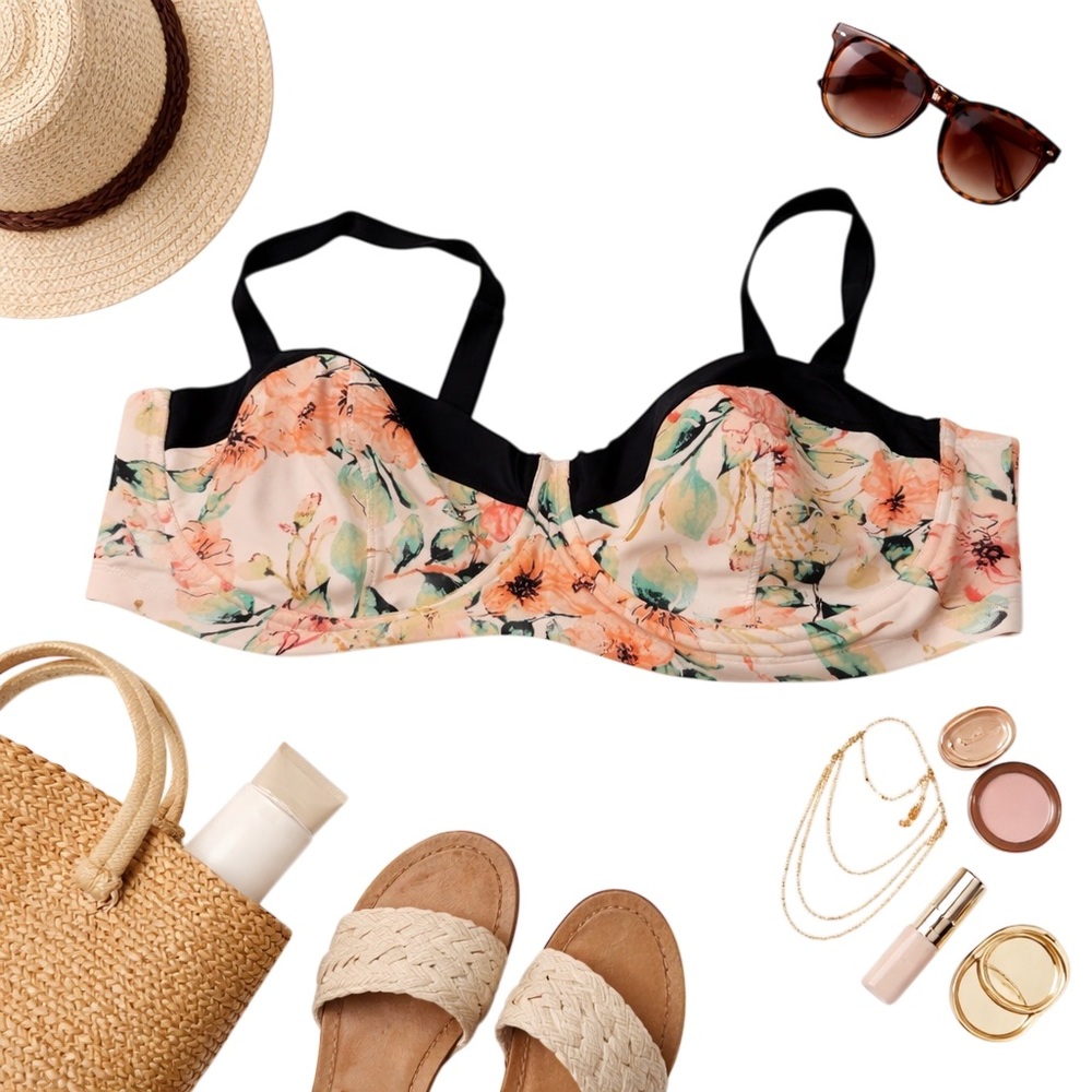 Ava Viv Floral Underwire Bikini Top Womens Plus Size 22W Supportive Swimwear Top